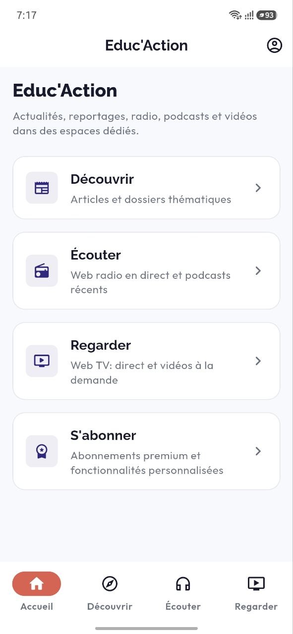 L'application Educ'Action, écran Accueil