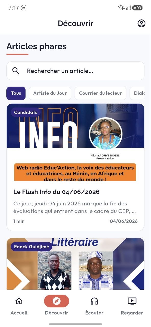 L'application Educ'Action, écran Découvrez