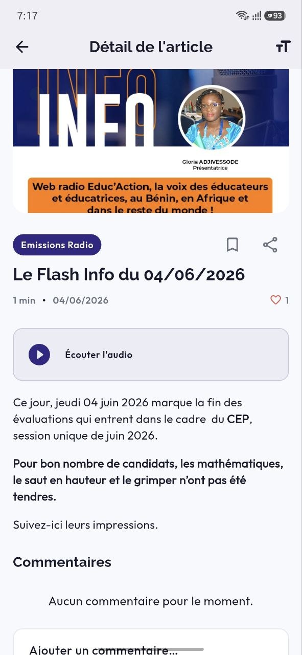 L'application Educ'Action, écran Lecture