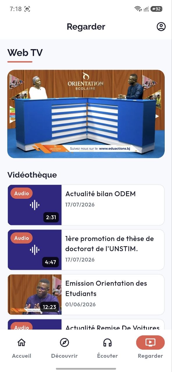 L'application Educ'Action, écran Web TV